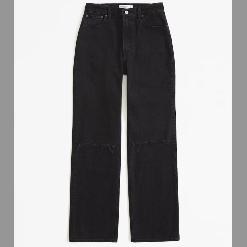 ABERCROMBIE CURVE LOVE HIGH RISE 90S RELAXED JEAN - BLACK DESTROY